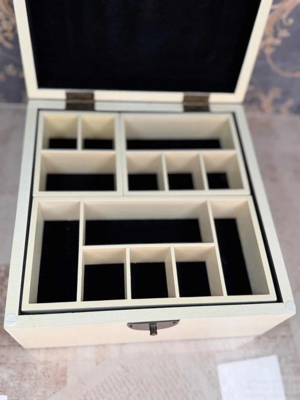 Large Wooden Jewelry Box Floral Lid Organizer Removable Tray Storage